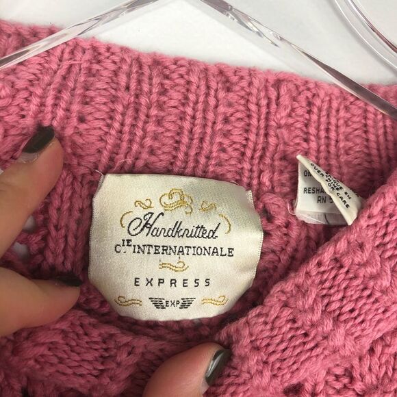 Express Dolman Hand Knit Sweater Pink VTG EUC L - Picture 3 of 5